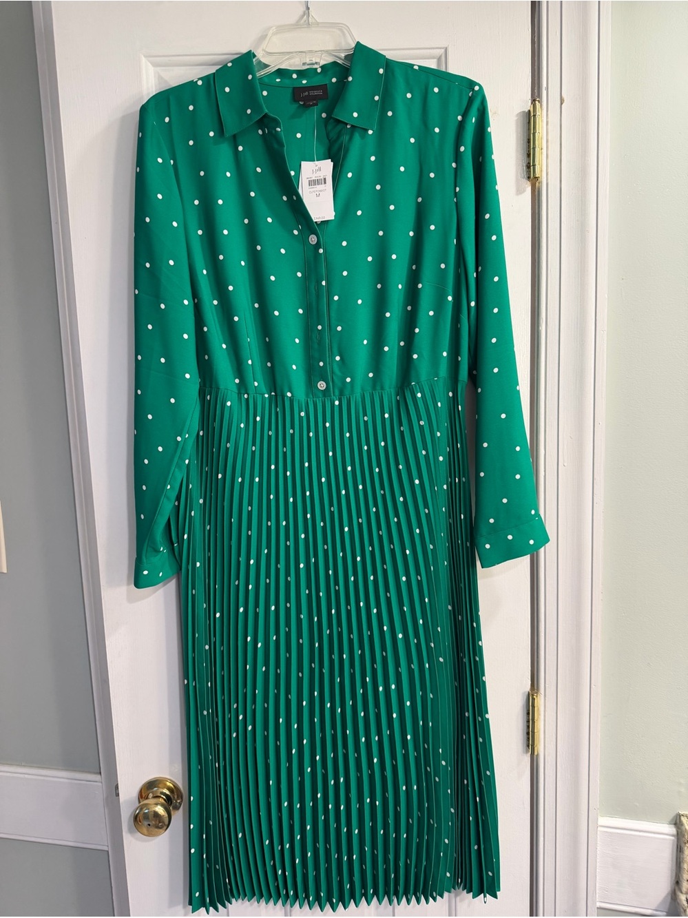NWT J. Jill Green Polka Dot Pleated Dress Size Medium
